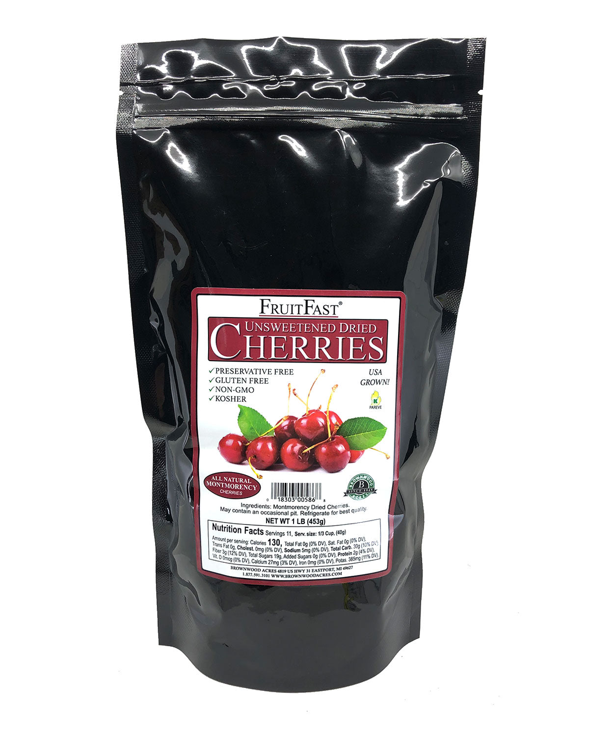 FruitFast Unsweetened Montmorency Dried Cherries - 1 LB