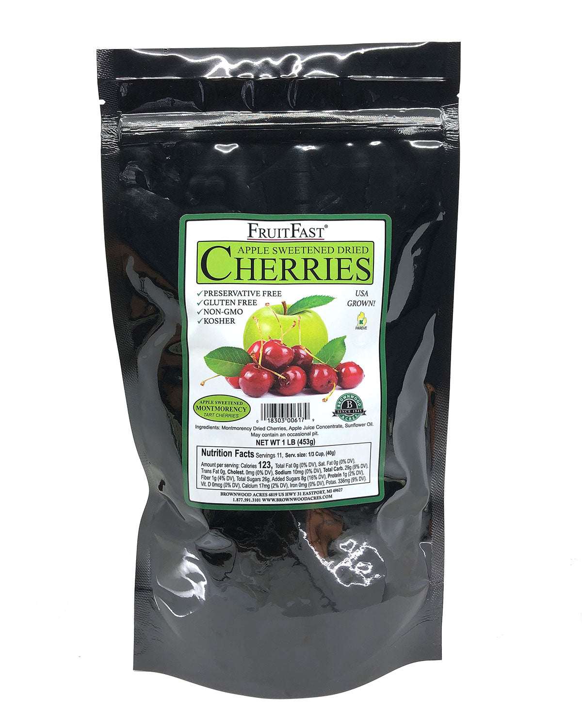 FruitFast Dried Cherries Sweetened with Apple Juice - 1LB