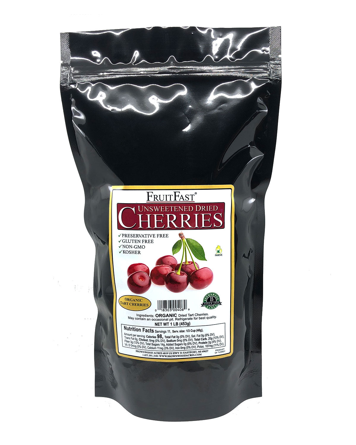 FruitFast Organic Unsweetened Dried Tart Cherries - 1 LB