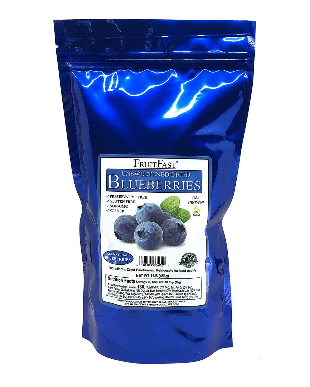 FruitFast Unsweetened Dried Blueberries - 1 LB